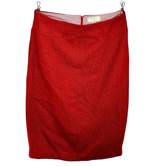 Anthropologie Moulinette Soeurs Size 8 Red Boucle Pencil Skirt Wool Blend Lined - Picture 1 of 4